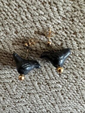 Vintage 14k handcrafted bird post dangle earrings boho unique